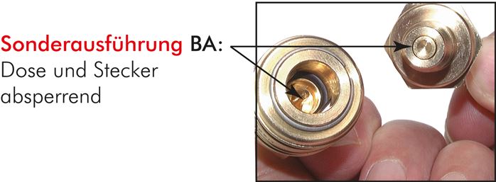Príklady vyobrazení: Spojovací zástrcka s vnitrním závitem, speciální provedení BA