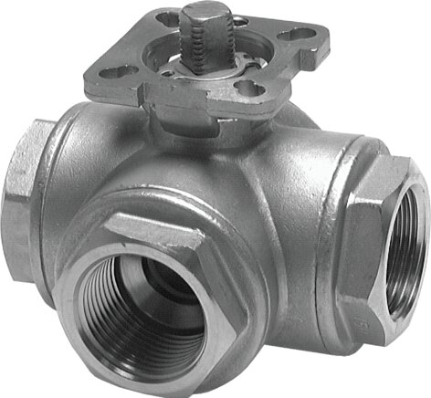 Príklady vyobrazení: Nerezový 3-dráhový kulový ventil s prímou montážní prírubou (ISO 5211)