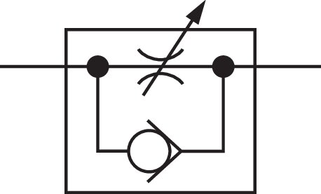 Schematický symbol: Škrticí zpetný ventil