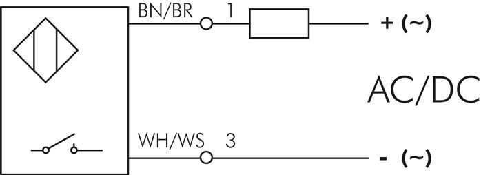 Schematický symbol: 2vodicový senzor Reed