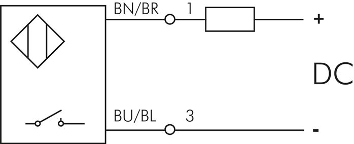 Schematický symbol: 2vodicový senzor pevného stavu